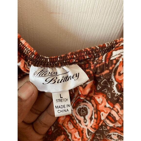 Allison Britney Stretchable Spaghetti Strap Maxi Sundress Orange Boho Sz L - Picture 2 of 6